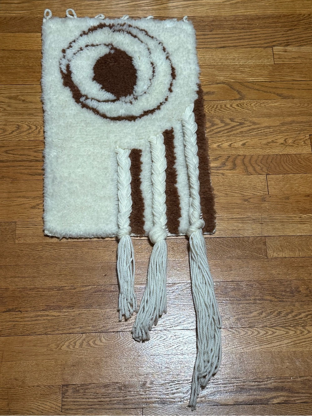 Handcrafted Cream and Brown Fiber Art Wall Hanging